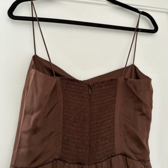 NWT Reformation Frankie Silk Maxi Dress SZ 4 Cafe Brown Center Back Slit - Picture 4 of 10